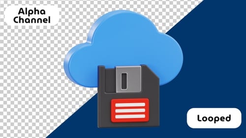 3D Animated Cloud Storage with Floppy Disk | Alpha Channel