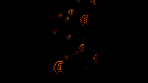 Vertical video flying neon euro symbol particles loop animation background