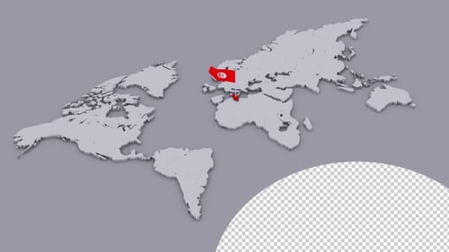 3D World Map Animation with Tunisia Flag Location Pin Reveal