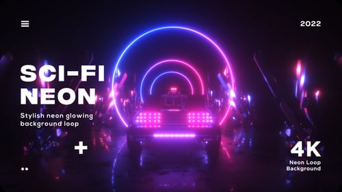 Neon Glowing Circles And Futuristic Car