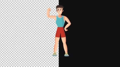 2D Flat Design Animated Man Flexing