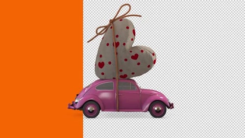 Animated Pink Vintage Car with Heart Gift for Celebrations