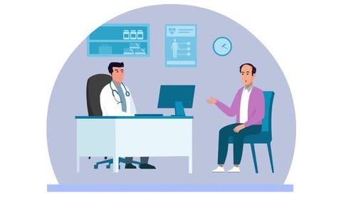 Gesprächsanimation mit Arzt und Patient