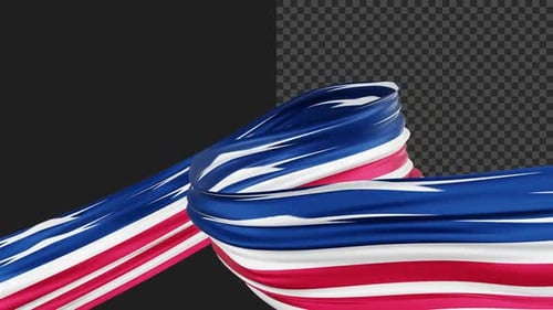 4K Waving American Flag Fabric Flowing Ribbon Animation Transparent Background
