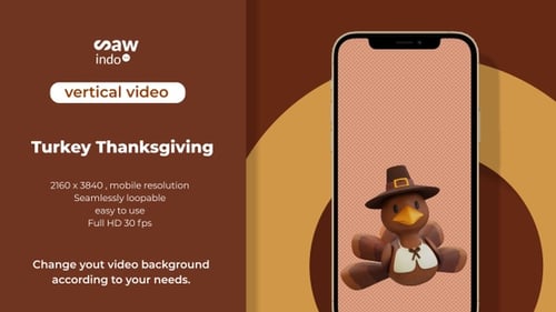 3D Animation Turkey Thankgiving Vertical Transparent Loop