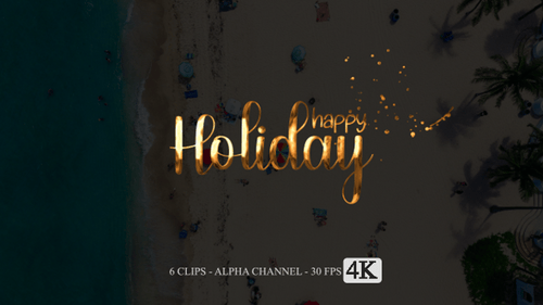 Happy Holiday Golden Text Reveal with Sparkling Particles