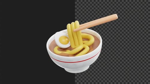 3D Animated Ramen Bowl with Chopsticks and Noodles
