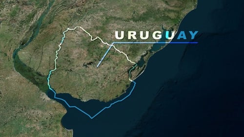 Uruguay Map Zoom-in with Country Outline and Text Reveal