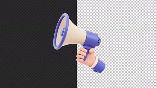 3D Animated Hand and Megaphone for Announcements