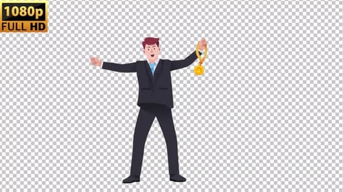 Happy Winner man 2D | Alpha Channel
