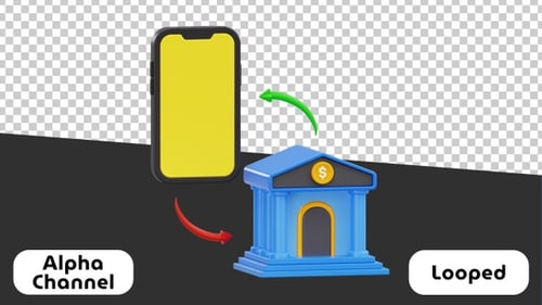 3D Animated Mobile Banking Transfer to a Bank | Alpha Channel