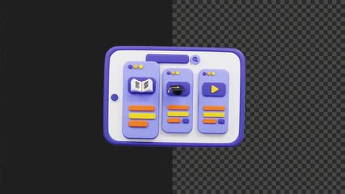 3D Tablet With Education Application Animation Transparent Background