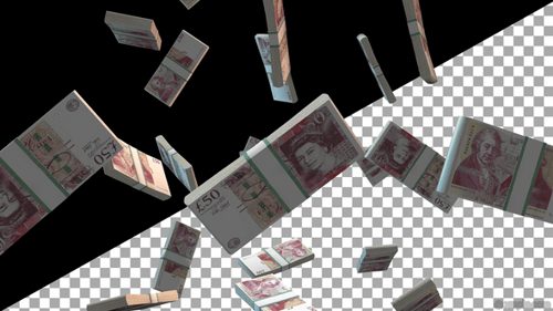 Animação de Money Falling - Pilhas de dinheiro de £50