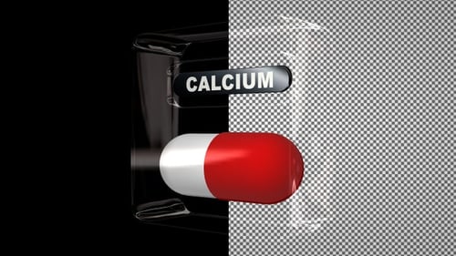 Calcium Pill in a Glass Cube, Capsule, Alpha Channel, Looped