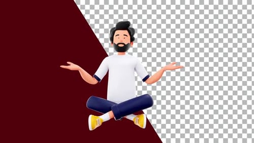 Modern 3D Animated Man Meditating and Floating