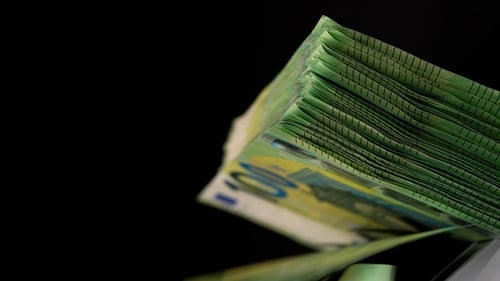 Money Counting Machine Counts Euro Banknotes