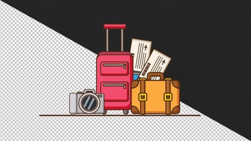Flat Design Animation of Travel Luggage, Camera, and Tickets