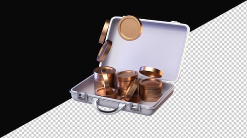 Gold Coins Falling into Briefcase 3D Motion Loop