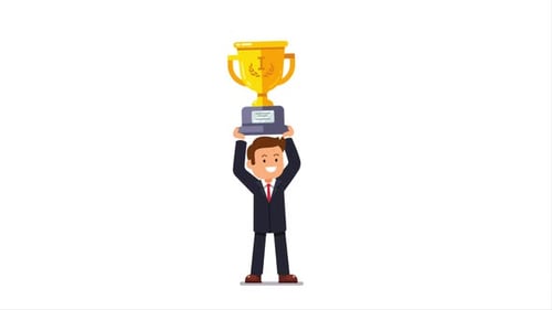 Pack Of 6 Clips Of Man Holding Winner Golden Cup