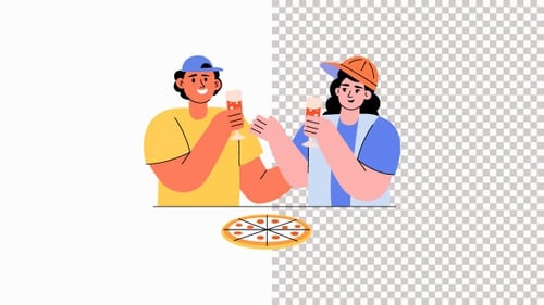 Friends Toasting Pizza Party Animation Alpha Channel
