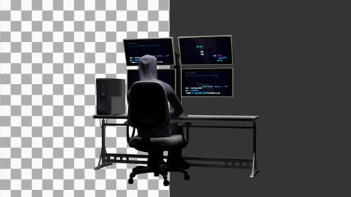 Animação 3D de Hacker in Hood in Darknet | Alpha Channel