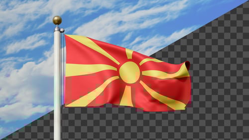 Realistic Waving Flag of North Macedonia with Alpha Channel