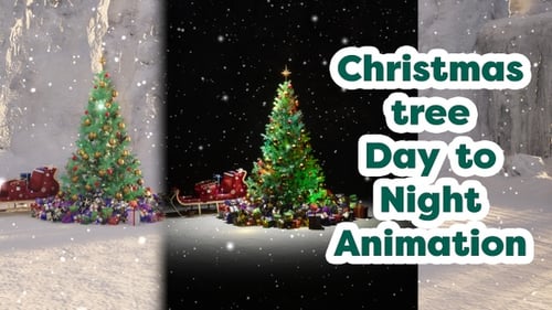 Árbol de Navidad con nieve cayendo Día a noche Animación 05