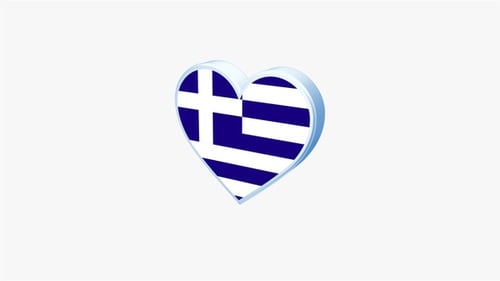 3D Greek Flag Heart Rotating Loop Animation