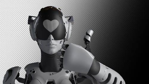 Ein weiblicher Roboter macht eine Daumen-hoch-Geste. Es gibt einen Alphakanal