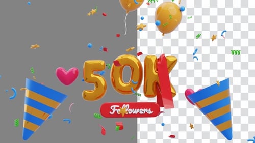 3D Animation of Thanks Followers 50K | Alpha Channel