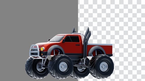 Animation 3D d'un modèle de Monster Truck rouge foncé hors route | Alpha Channel