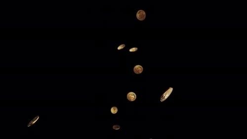 Realistic 3d Detailed Bitcoin Falling Green Screen Loop Animation Background.