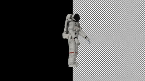 Astronaut floating in space from left to right. Alpha Channel