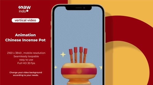 3D Vertical Chinese Incense Pot Loop Animation Transparent