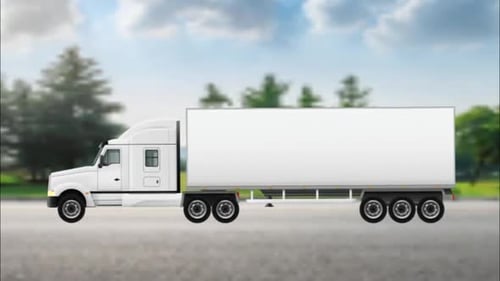 Animated White Semi Truck Driving Loop on Transparent Background