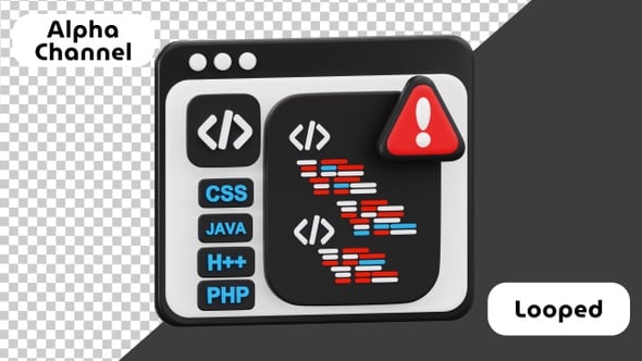 3D Coding Error Animation | Debugging and Code Warning | Alpha Channel ...