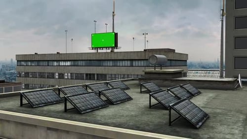 Urban Rooftop Billboard Green Screen Mockup