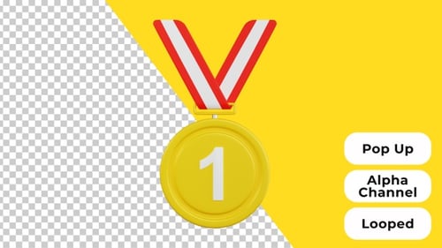 3D-Popup-Animation der ersten Gewinnermedaille | Produktivität | Alpha | Color Key