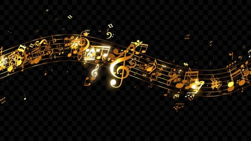 Golden Animated Musical Notes and Staff Flowing Overlay