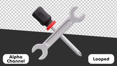 3D Animated Wrench and Screwdriver Icon | Alpha Channel