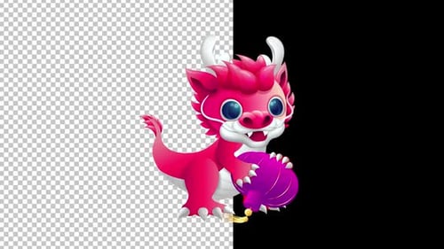 Cute Pink Cartoon Dragon Character Holding a Lantern