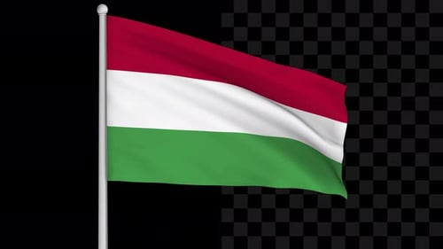 Hungary National Flag Waving in Wind with Alpha Channel