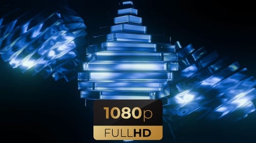 Futuristic Rotating Blue Geometric Diamond Structure in 3D