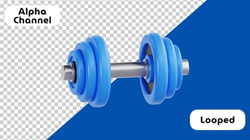 3D Animated Blue Dumbbell for Gym Workout and Fitness | Alpha Channel