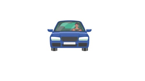 Animated Flat Design Car with Male Driver Character