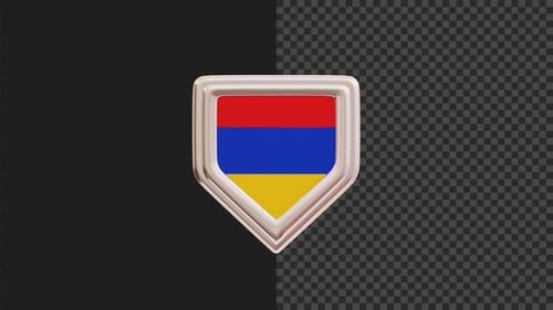 Animation 3D du bouclier du drapeau de l'Arménie, fond transparent