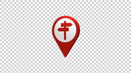 Rotating 3D Map Pin with Signpost Icon for Navigation