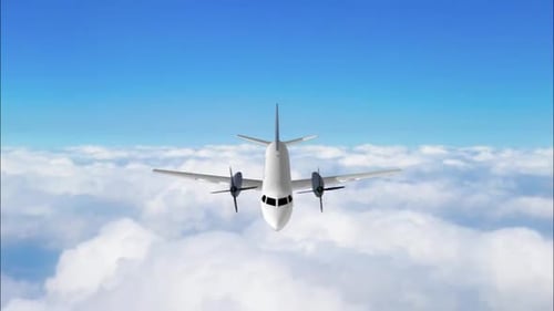 Modern 3D Airplane Flying Through Clouds Transition