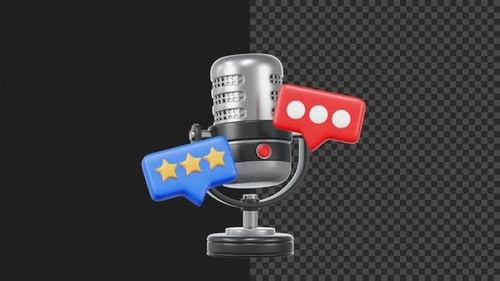 Animated 3D Microphone with Rating and Comment Bubbles
