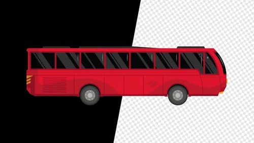 Flat Design Red City Bus Driving Animation